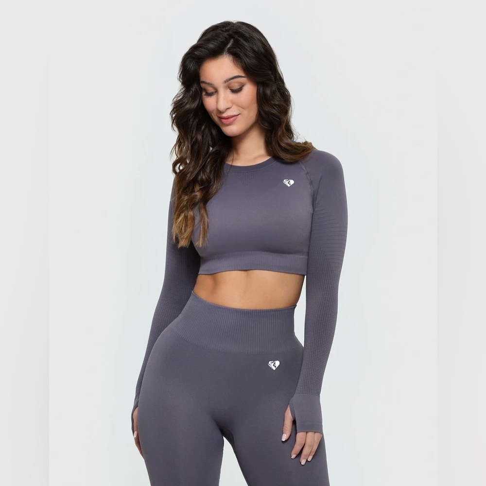 Women’s Best power seamless long sleeve crop top, medium, charcoal